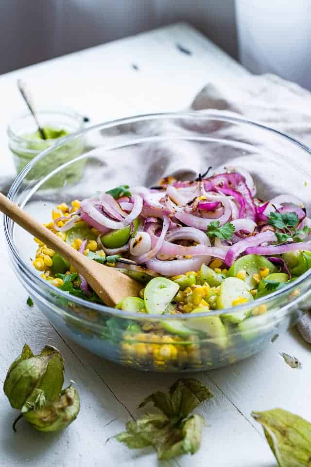 Grilled Mexican Corn Salad With Tomatillos