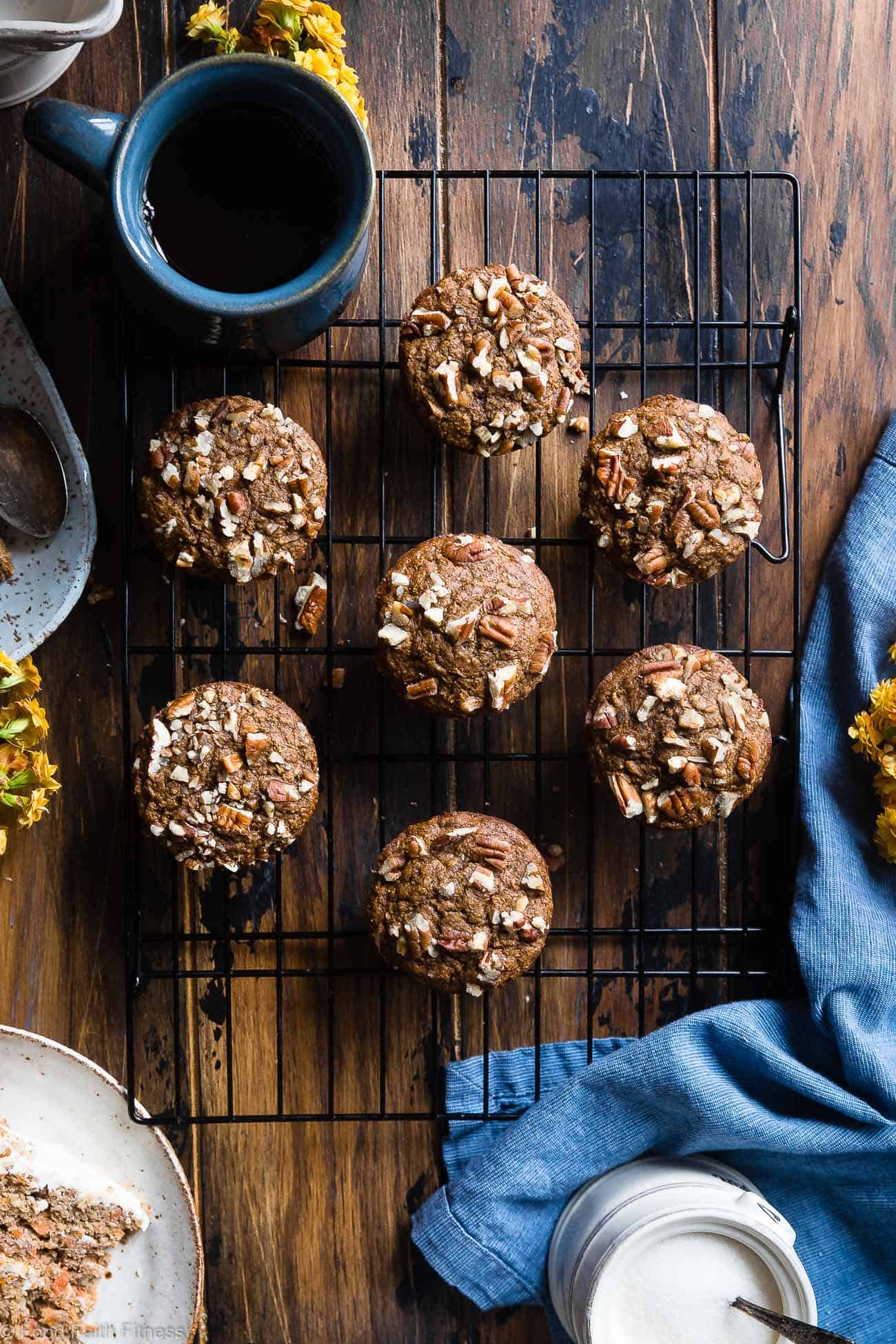 Easy Healthy Gluten Free Carrot Cake Muffins - These easy carrot muffins are quick, simple and made from pantry-essential ingredients! Perfect for a quick breakfast or snack and use Greek yogurt instead of oil! | #Foodfaithfitness | #Muffins #Glutenfree #Healthy #Carrotcake #Greekyogurt