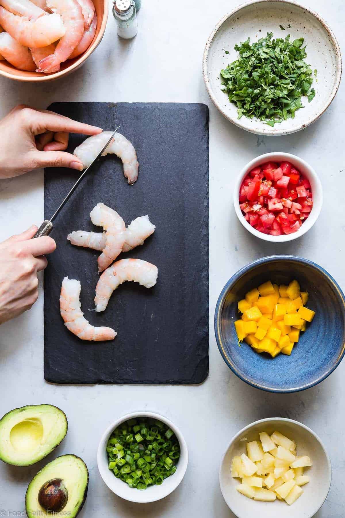 Pineapple Mango Shrimp Ceviche Recipe - A quick, easy and super healthy Ceviche Recipe that is under 150 calories, only 1 Freestyle point, paleo and whole30 friendly, gluten free and tastes like a tropical vacation! You gotta try this! | #Foodfaithfitness | #Glutenfree #Paleo #WeightWatchers #Whole30 #Healthy