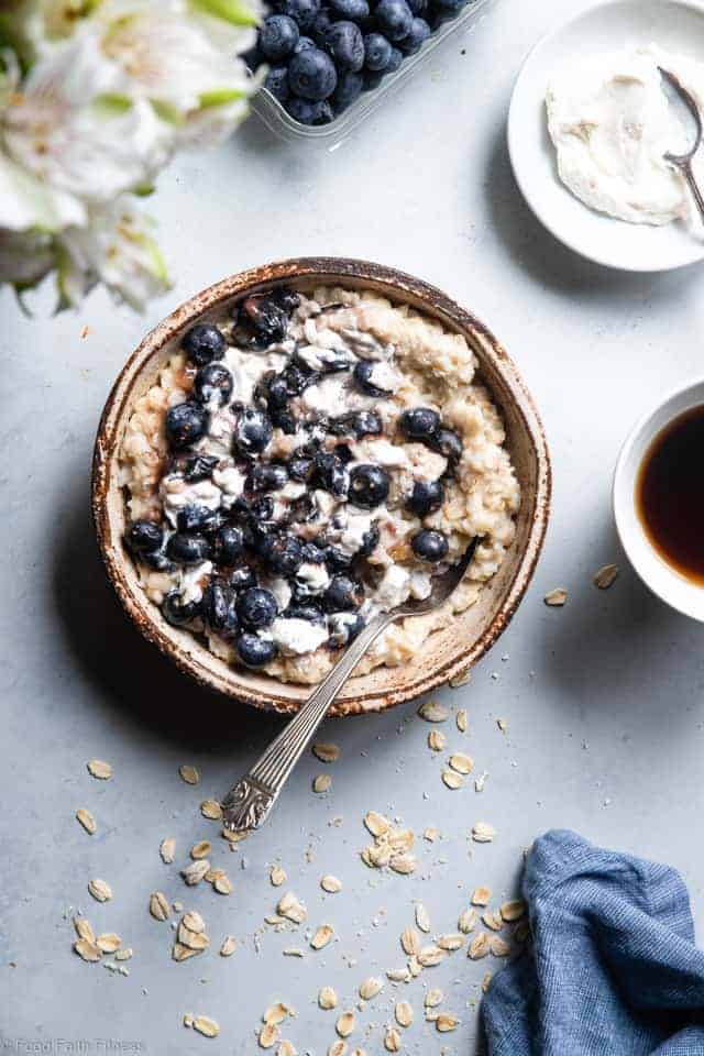 Blueberry Oatmeal with Cheesecake Swirl