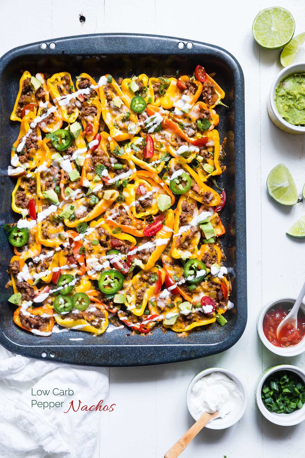 Mini bell pepper nachos on sheet pan. Recipe on Foodfaithfitness.com