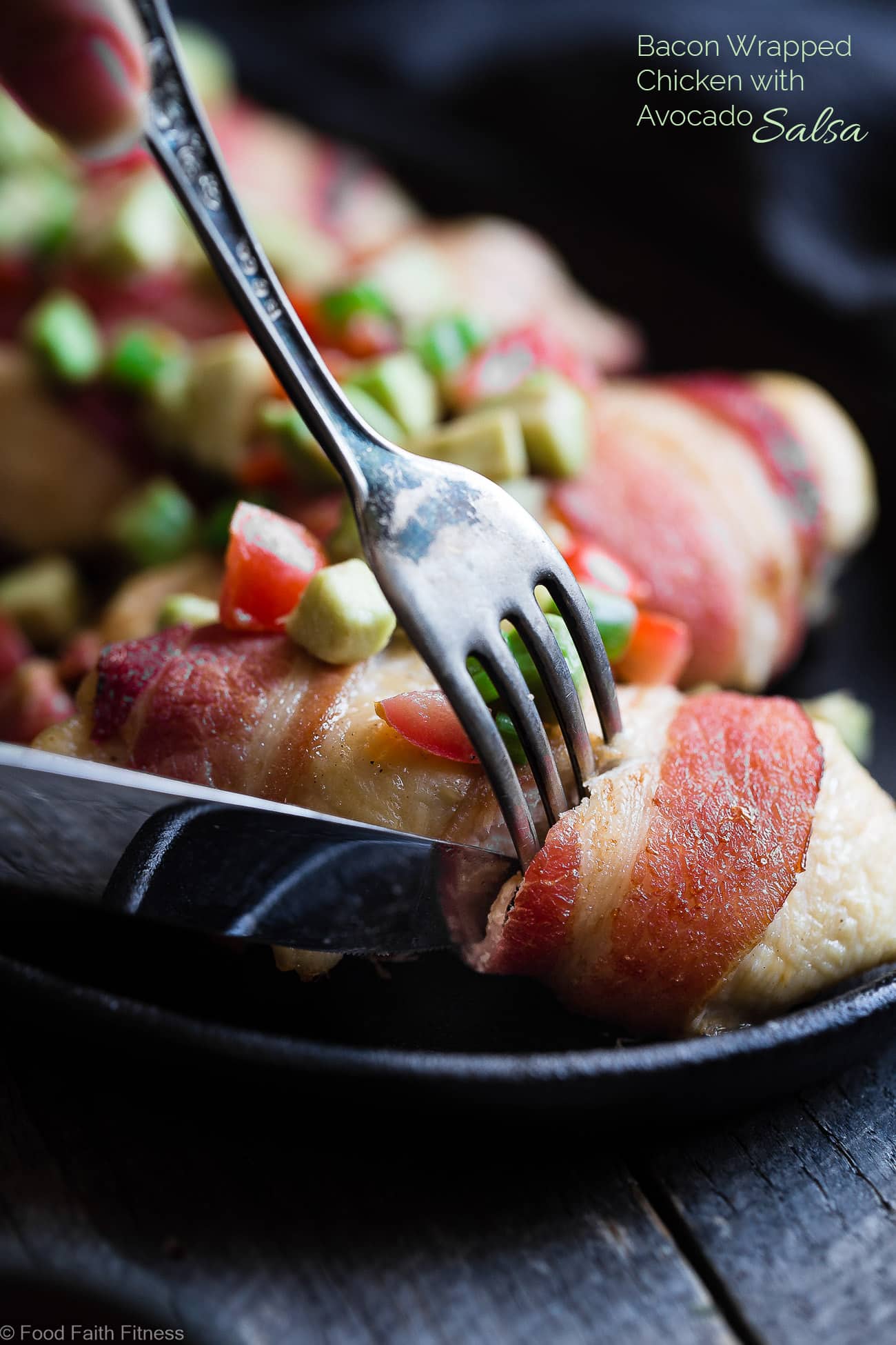 Whole30 Oven Baked Bacon Wrapped Chicken Breast - with a CREAMY, addicting avocado salsa, this is one quick and easy, kid friendly dinner that's paleo, keto and whole30 compliant! | Foodfaithfitness.com | @FoodFaithFit