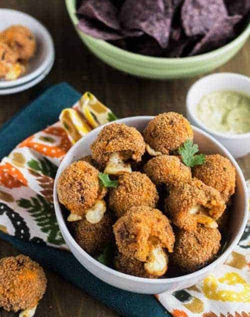 Cheesy Buffalo Chicken Potato Poppers with Avocado Ranch Dip {Low fat, High Protein, GF + Low Calorie}