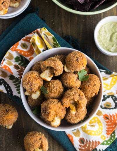 50 Calorie Cheesy Buffalo Chicken Potato Poppers with Avocado Ranch Dip {Low fat, High Protein, GF}