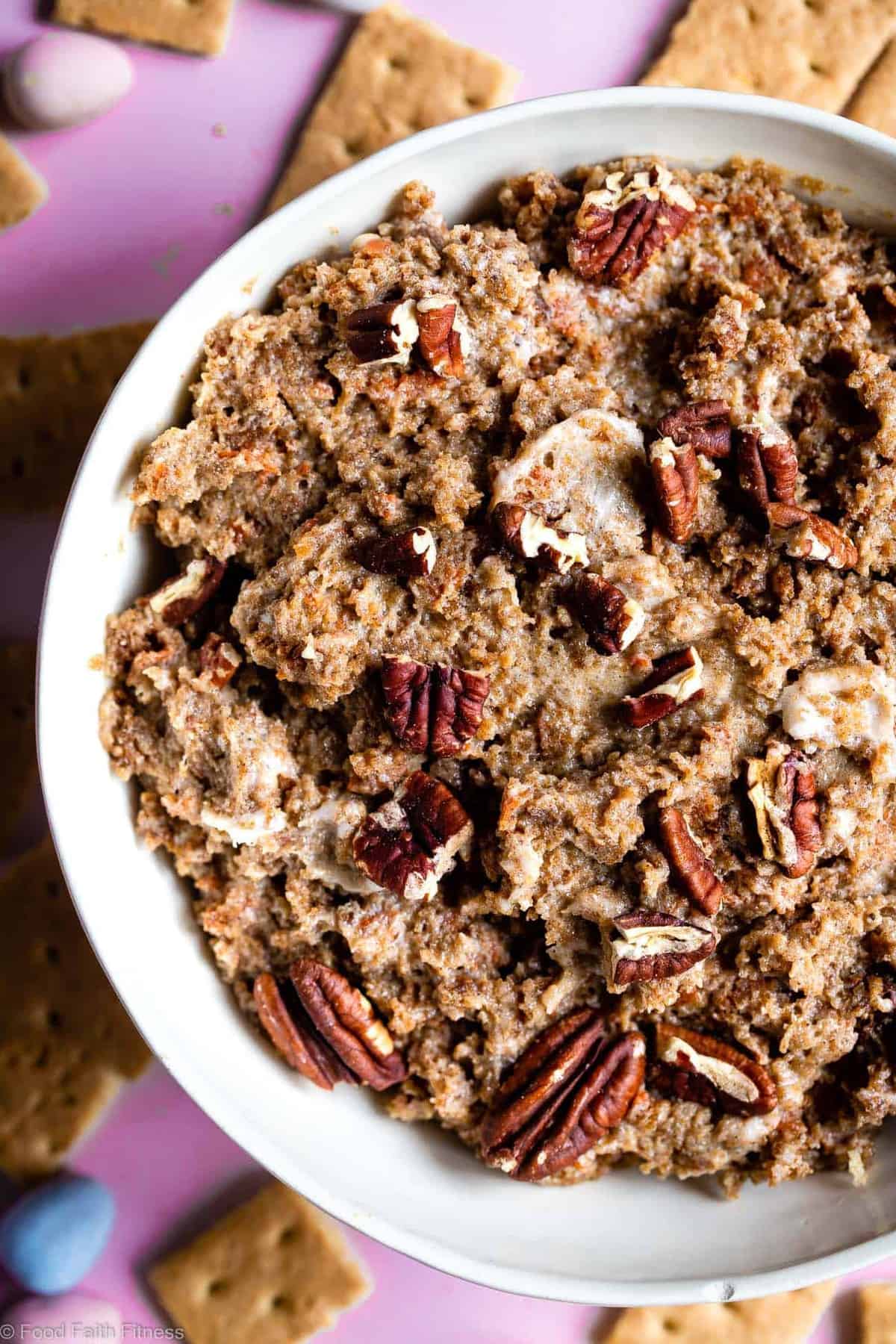 Gluten Free Carrot Cake Dip - This Gluten Free Coconut Flour Carrot Cake Dip is the EASIEST dessert you will ever make and is a huge crowd pleaser! Dairy free option included too! | #Foodfaithfitness | 