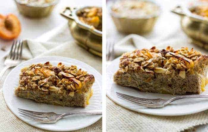 Healthy French Toast Bake with Peaches and Almond Streusel #Brunchweek #Healthy #Breakfast #Recipe - Food Faith Fitness
