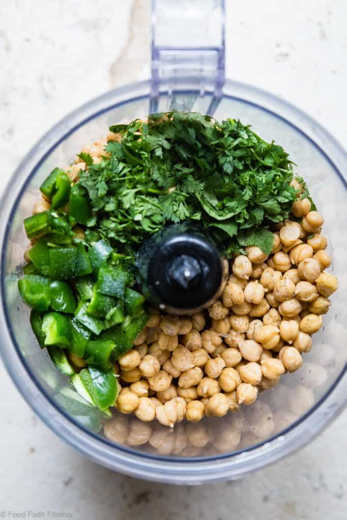 Cilantro Jalapeno Hummus Recipe without Tahini - This spicy, ADDICTING homemade hummus recipe doesn't use tahini so it's SO easy to make! Perfect for snacks, or spreading on a sandwich and gluten free, vegan and healthy too! | #Foodfaithfitness | #Vegan #Glutenfree #Healthy #Dairyfree #Hummus