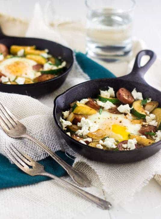 Goat Cheese, Zucchini and Chicken Sausage Hash - Creamy, healthy and SO amazing! | Food Faith Fitness| #glutenfree #hash #recipe