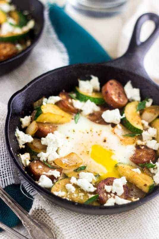 Goat Cheese, Zucchini and Chicken Sausage Hash - Creamy, healthy and SO amazing! | Food Faith Fitness| #glutenfree #hash #recipe