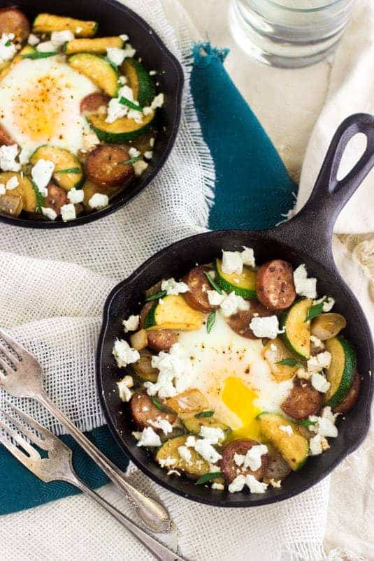 Goat Cheese, Zucchini and Chicken Sausage Hash - Creamy, healthy and SO amazing! | Food Faith Fitness| #glutenfree #hash #recipe
