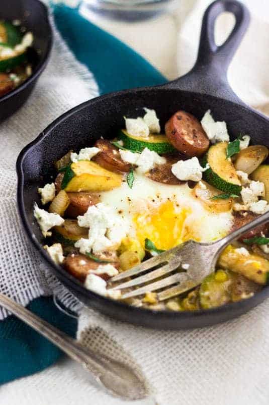Goat Cheese, Zucchini and Chicken Sausage Hash - Creamy, healthy and SO amazing! | Food Faith Fitness| #glutenfree #hash #recipe