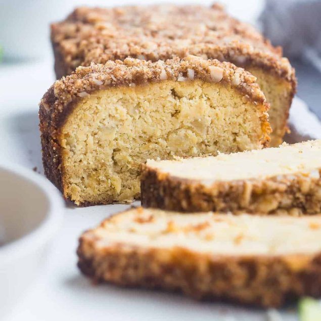 Paleo Pineapple Coconut Lime Bread - This healthy, paleo pineapple bread is a gluten, grain and dairy free summer treat! Complete with macadamia streusel, this will be a crowd pleaser! | Foodfaithfitness.com | @FoodFaithFit