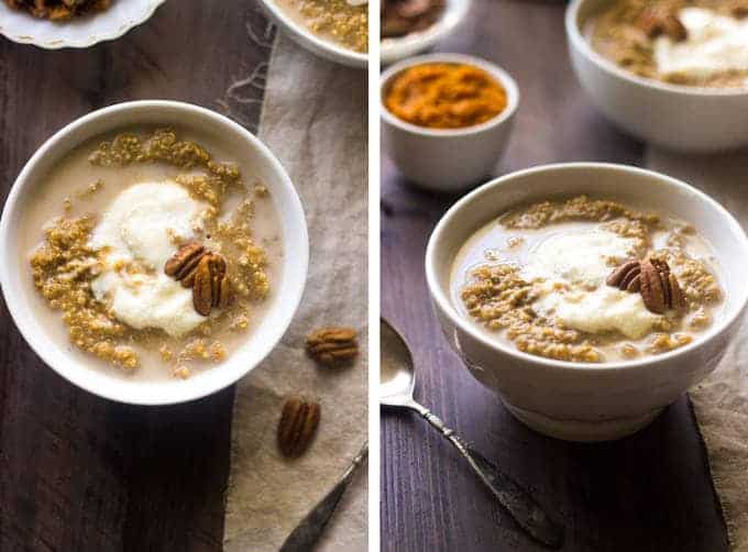 Pumpkin Breakfast Quinoa with Maple Whipped Ricotta - So creamy, delicious and healthy, this is your new favorite #breakfast EVER. | Foodfaithfitness.com | #quinoa #pumpkin #recipe