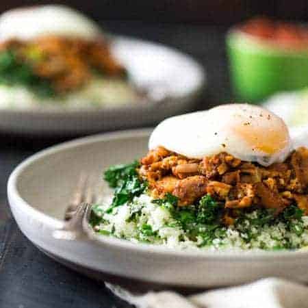 Mexican Tofu Scramble with Cauliflower Rice and Kale - The perfect weeknight meal for your Meatless Monday that is gluten free, low carb and SO delicious! | Foodfaithfitness.com | #recipe