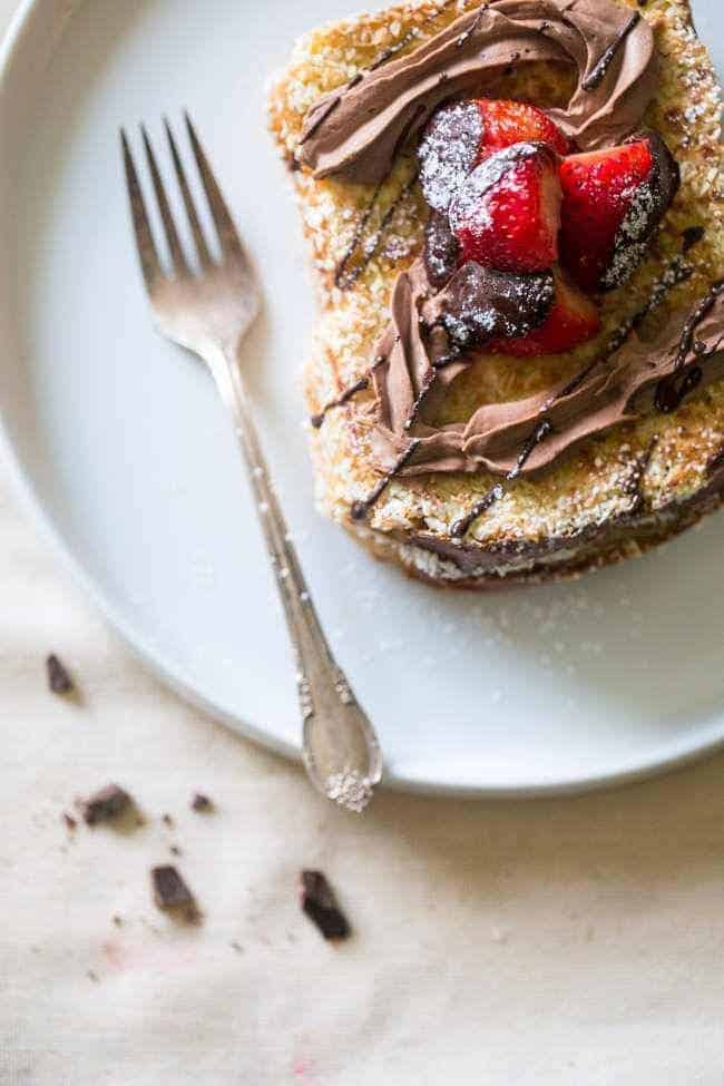 Coconut Crusted Brioche French Toast with Coconut Whipped Cream and Chocolate Covered Strawberries - Sugar free! The perfect Valentine's Day Breakfast! | Foodfaithfitness.com | @FoodFaithFit
