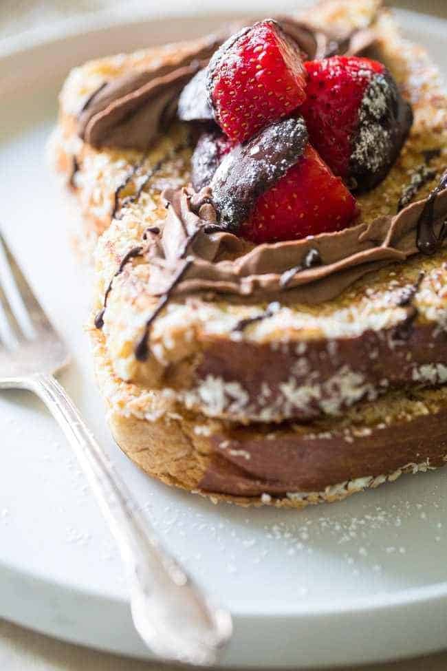 Coconut Crusted Brioche French Toast with Coconut Whipped Cream and Chocolate Covered Strawberries - Sugar free! The perfect Valentine's Day Breakfast! | Foodfaithfitness.com | @FoodFaithFit