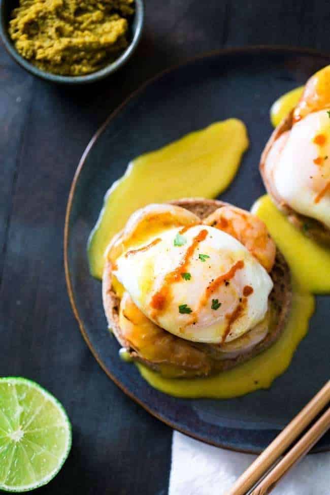 Thai Green Curry Eggs Benedict with Healthy Hollandaise Sauce - A Thai twist on the classic breakfast that is so easy and a whole lot healthier! | Foodfaithfitness.com | @FoodFaithFit