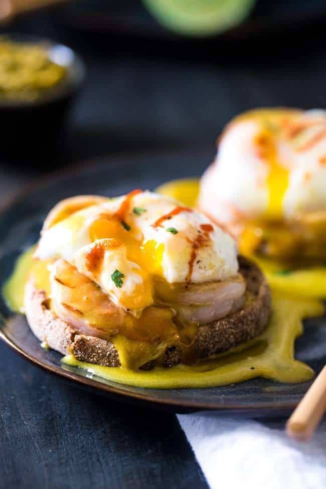 Thai Green Curry Eggs Benedict with Healthy Hollandaise Sauce - A Thai twist on the classic breakfast that is so easy and a whole lot healthier! | Foodfaithfitness.com | @FoodFaithFit
