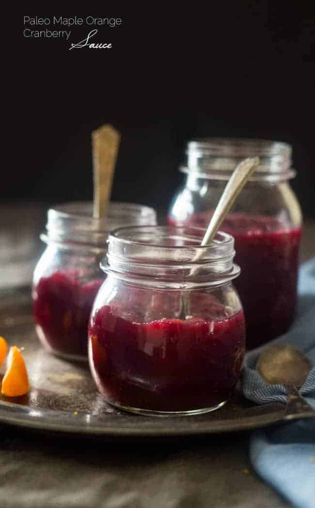 Paleo Maple Orange Cranberry Sauce - This healthy, homemade cranberry sauce uses only 3 ingredients and is Paleo friendly and refined- sugar free! It's ready in 30 minutes and is perfect for Thanksgiving! | Foodfaithfitness.com| @FoodFaithFit