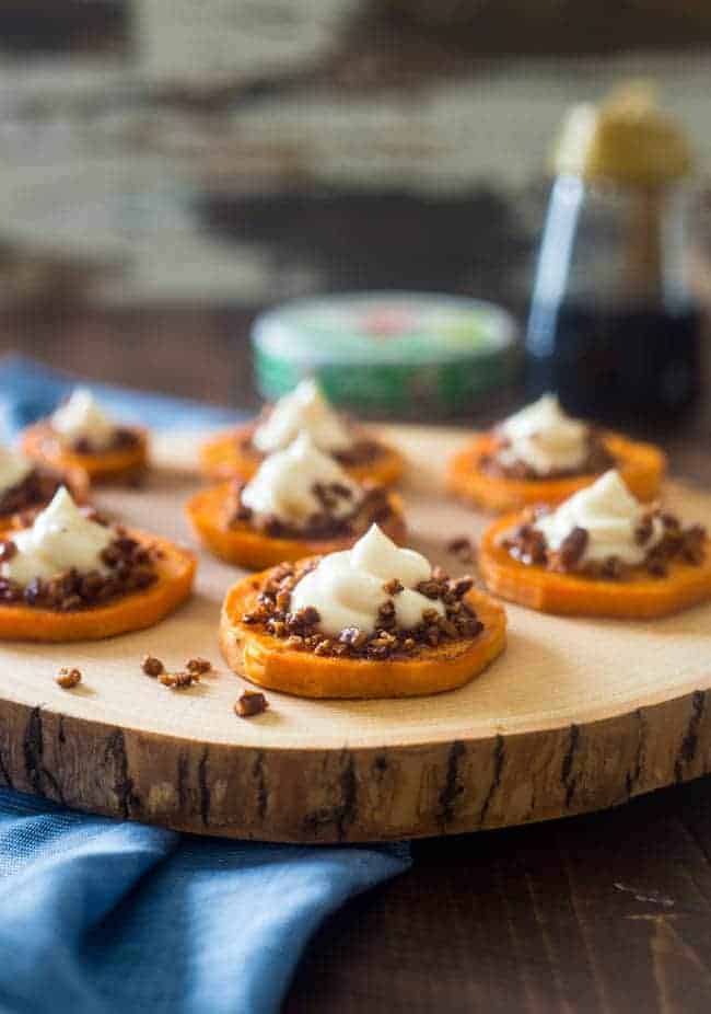 4 Ingredient Sweet Potato Pie Bites - These gluten free maple roasted sweet potato pie bites are a quick and easy snack or appetizer that tastes just like sweet potato pie, but are a whole easier to make! Perfect for Thanksgiving! | FoodFaithFitness.com | @FoodFaithFit