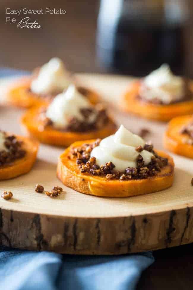 4 Ingredient Sweet Potato Pie Bites - These gluten free maple roasted sweet potato pie bites are a quick and easy snack or appetizer that tastes just like sweet potato pie, but are a whole easier to make! Perfect for Thanksgiving! | FoodFaithFitness.com | @FoodFaithFit