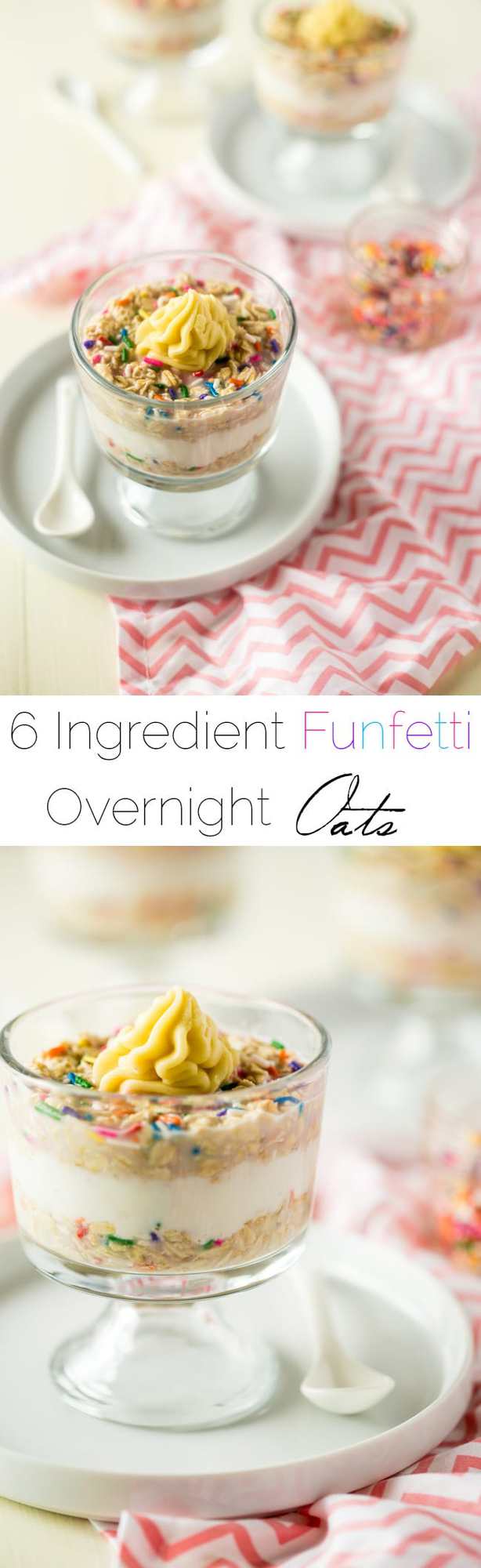 Funfetti Protein Overnight Oats - These taste like funfetti cake but are secretly healthy, packed with protein and have only 6 ingredients! They're an easy, gluten free make-ahead breakfast for busy mornings! | Foodfaithfitness.com | @FoodFaithFit