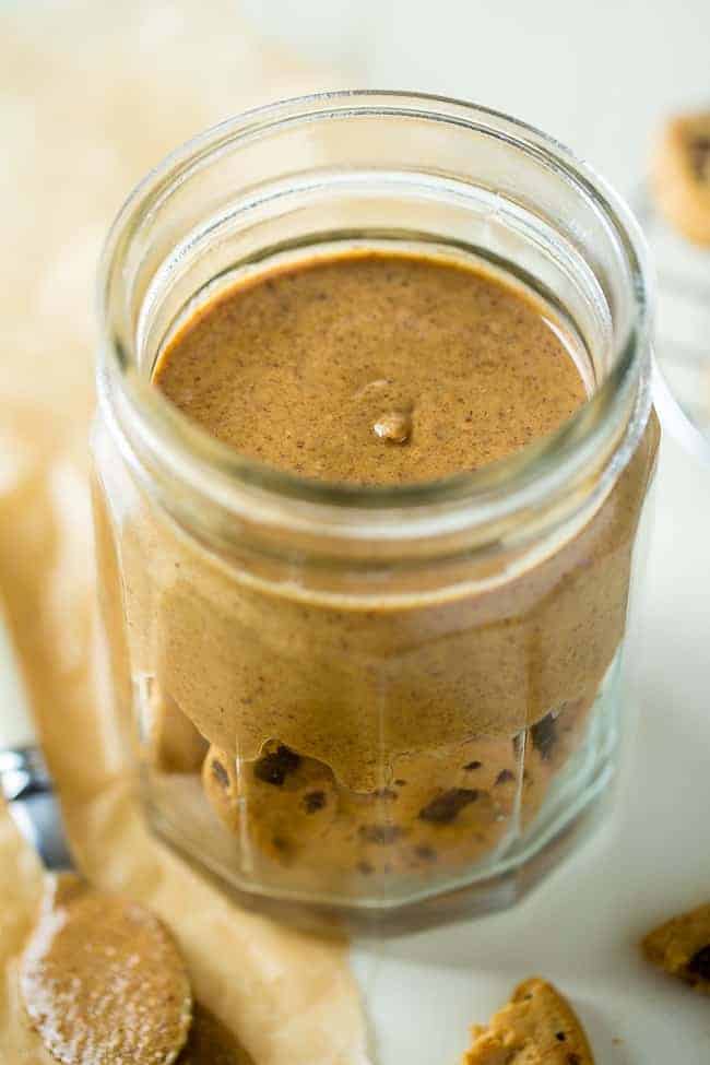 Cookie Dough Protein Almond Butter - This quick and easy homemade almond butter recipe tastes like cookie dough! You'll never know it's healthy, gluten free and packed with protein! | Foodfaithfitness.com | @FoodFaithFit