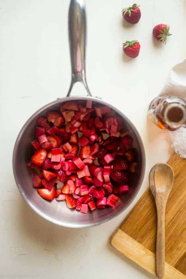 Gluten Free Strawberry Rhubarb French Toast Bake - This easy french toast bake is bursting with sweet strawberries and tangy rhubarb. It's a perfect, make-ahead spring breakfast or brunch! | Foodfaithfitness.com | @FoodFaithFit