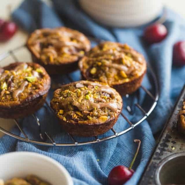 Almond, Cherry and Apricot Quinoa Muffins - These spicy-sweet, healthy quinoa muffins are packed with roasted cherries and apricots! They're an easy, portable breakfast or snack that's gluten free and kid friendly! | Foodfaithfitness.com | @FoodFaithFit