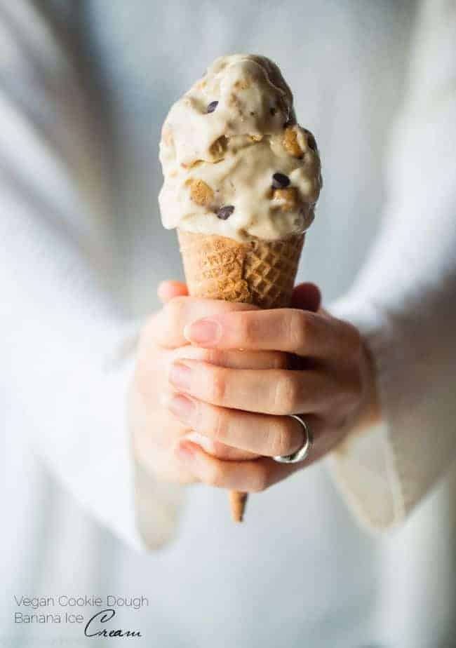 Vegan Cookie Dough Banana Ice Cream - This simple, vegan banana ice cream recipe has chunks of cookie dough! You'll never believe it's a healthy, gluten, dairy, and refined sugar free summer treat! | Foodfaithfitness.com | @FoodFaithFit