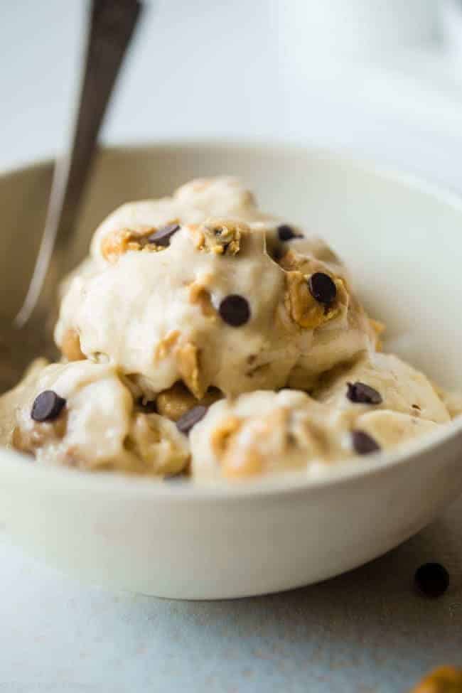 Vegan Cookie Dough Banana Ice Cream - This simple, vegan banana ice cream recipe has chunks of cookie dough! You'll never believe it's a healthy, gluten, dairy, and refined sugar free summer treat! | Foodfaithfitness.com | @FoodFaithFit