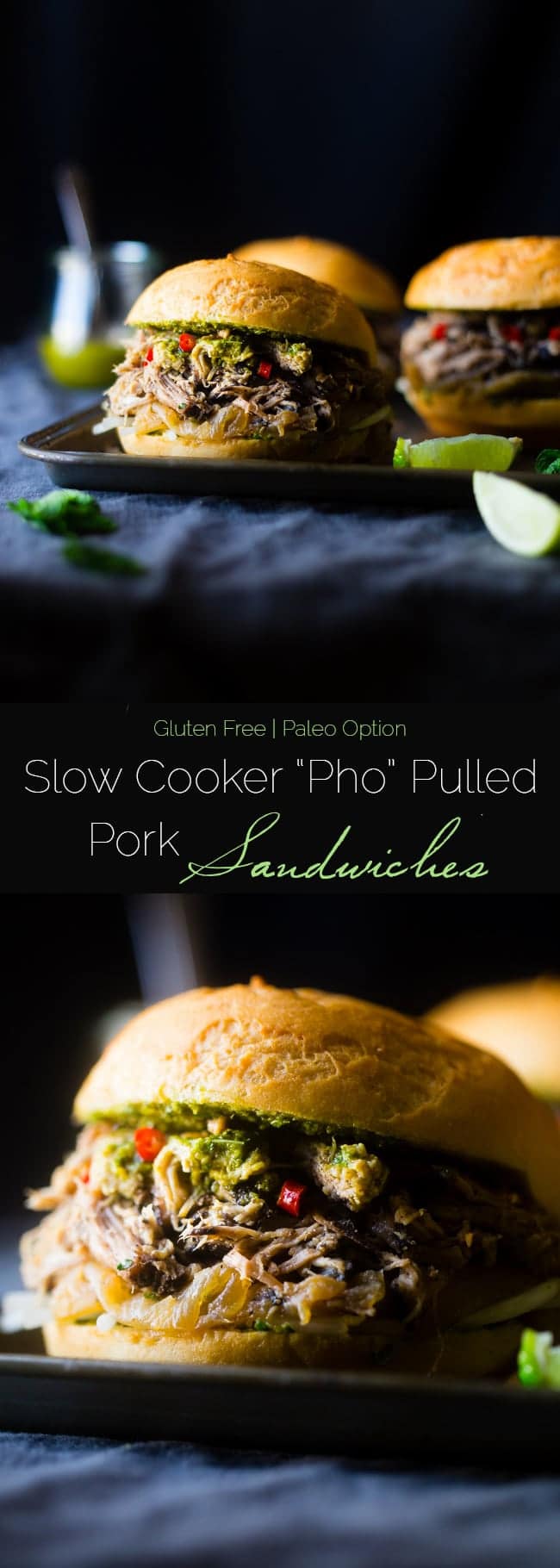 "Pho" Slow Cooker Pulled Pork Sandwiches - They have all the taste of the Vietnamese soup, but in a healthy, gluten free sandwich! They're the perfect, easy weeknight meal that the whole family will love! | Foodfaithfitness.com | @FoodFaithFit