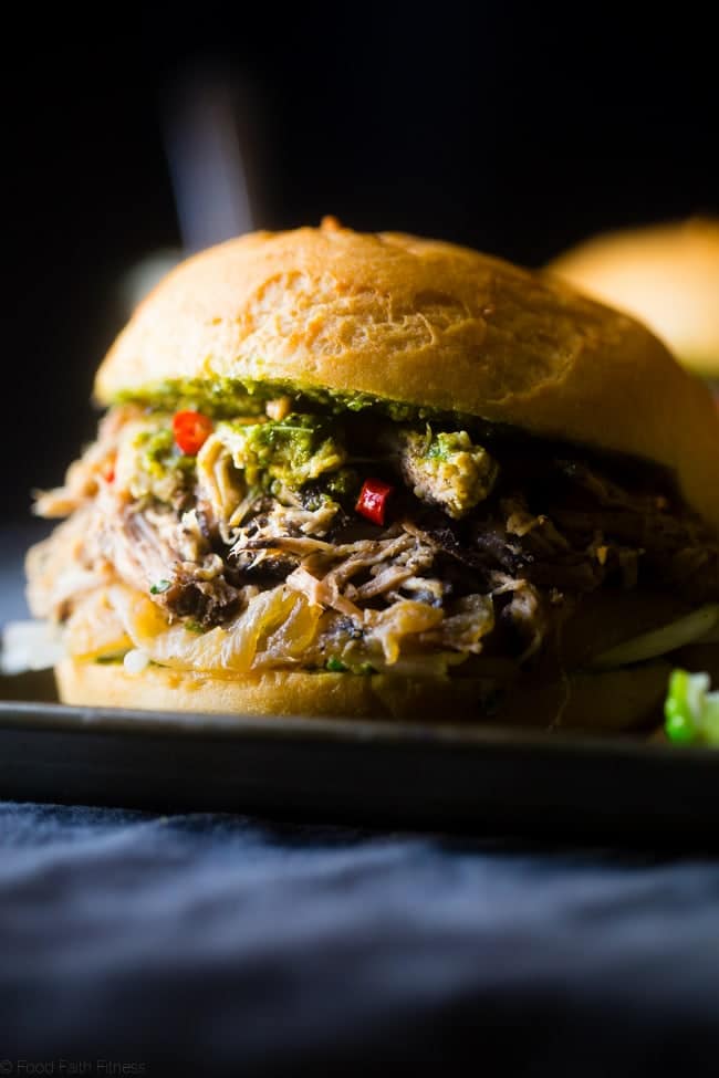 "Pho" Slow Cooker Pulled Pork Sandwiches - They have all the taste of the Vietnamese soup, but in a healthy, gluten free sandwich! They're the perfect, easy weeknight meal that the whole family will love! | Foodfaithfitness.com | @FoodFaithFit