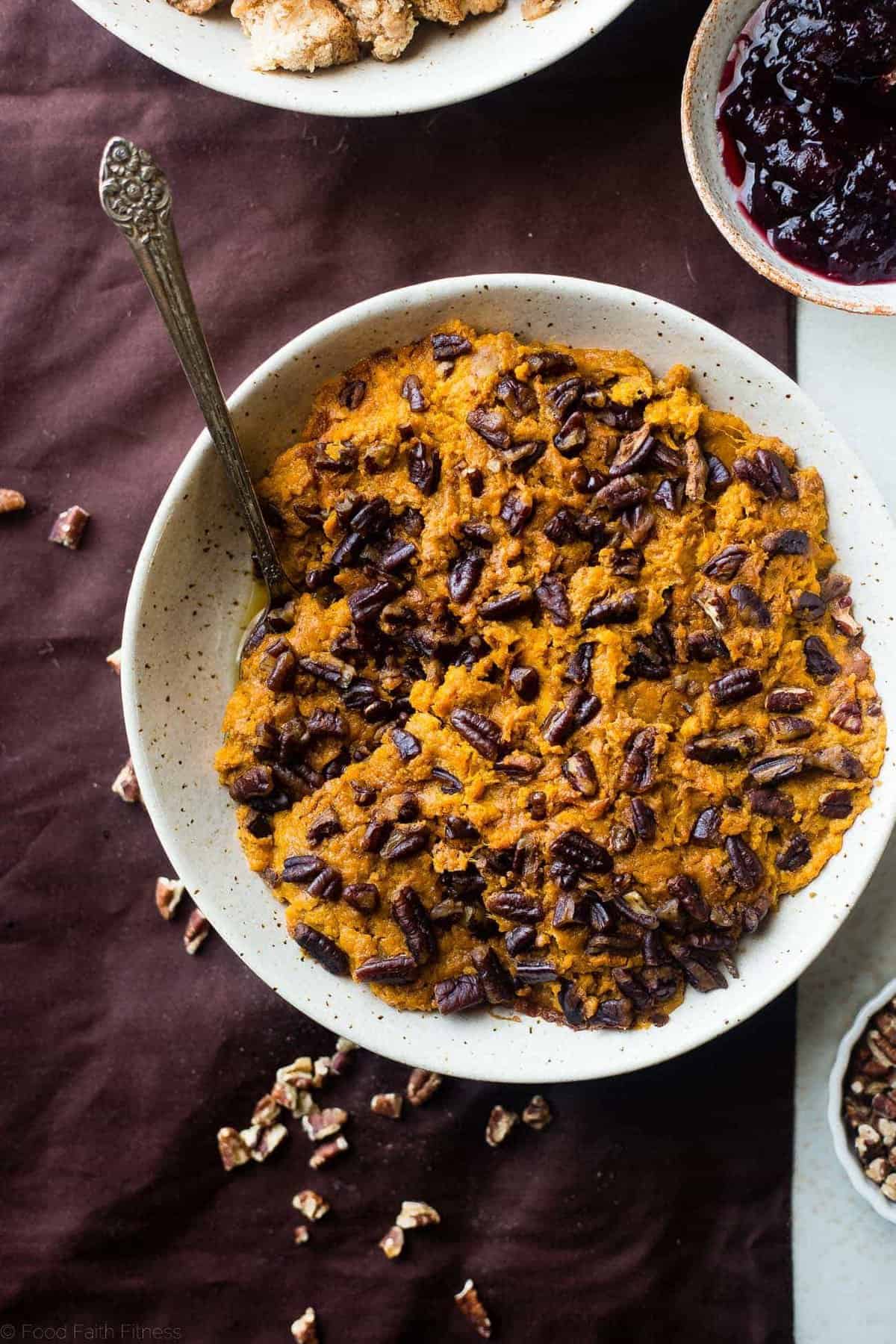 Slow Cooker Paleo Sweet Potato Casserole - Let the slow cooker do all the work for you this Thanksgiving with this quick and easy paleo sweet potato casserole! You won't even miss the marshmallows! | Foodfaithfitness.com | @FoodFaithFit