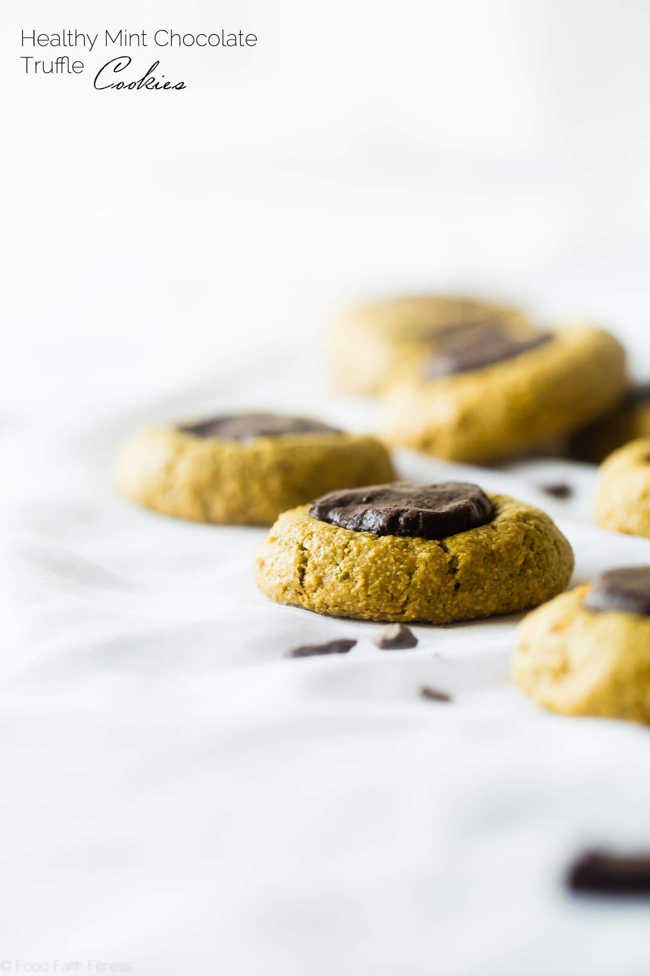 Chocolate Mint Truffle Cookies - These gluten free chocolate mint avocado cookies have a rich truffle center, are so soft and chewy and are only 100 calories! They're a healthy cookie for the holidays that are easy to make! | Foodfaithfitness.com | @FoodFaithFit