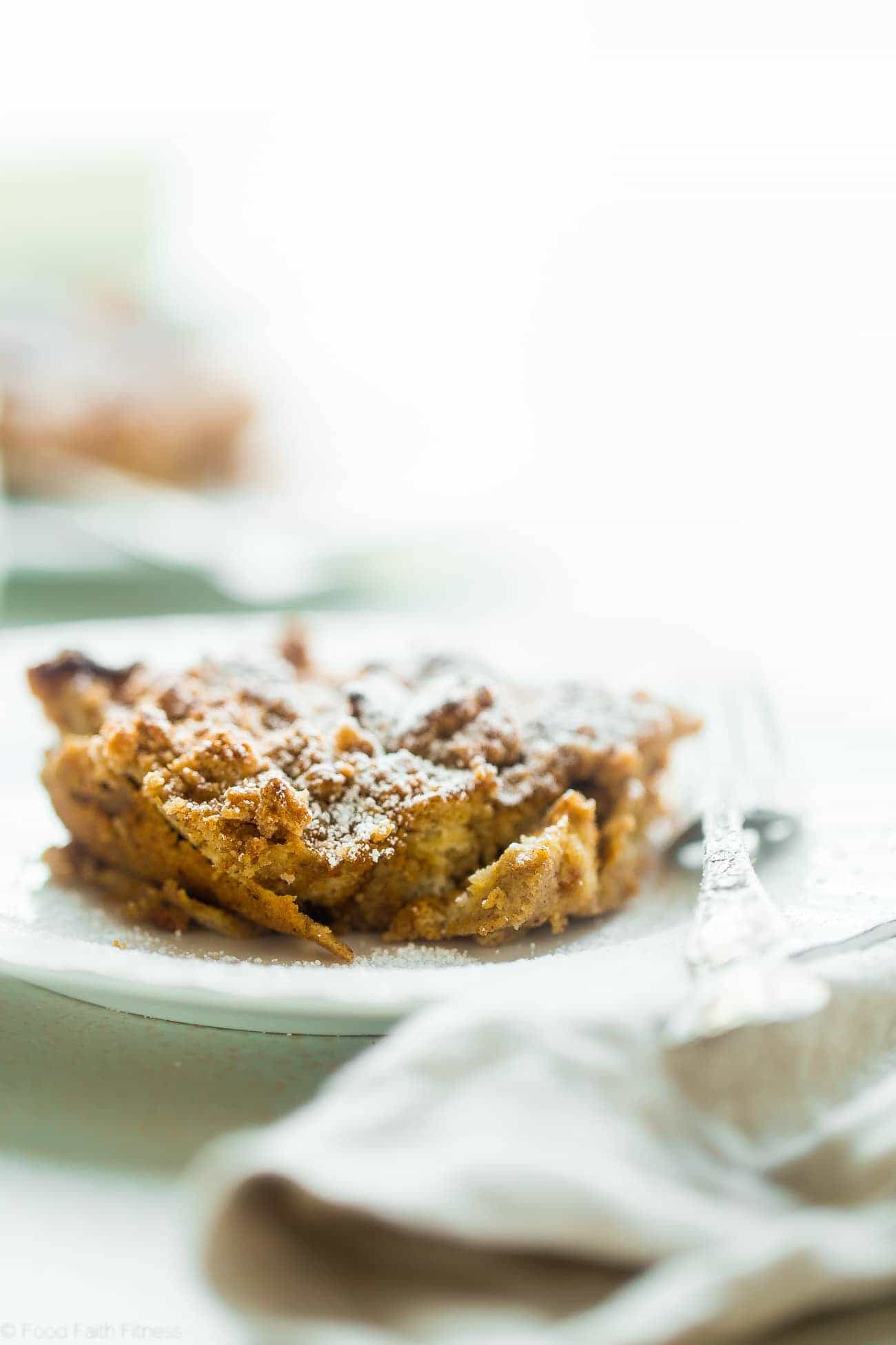 Gluten Free Overnight Eggnog Snickerdoodle Baked French Toast Casserole - Made with creamy eggnog and a snickerdoodle cookie streusel! It's the perfect make-ahead Christmas morning breakfast! | Foodfaithfitness.com | @FoodFaithFit