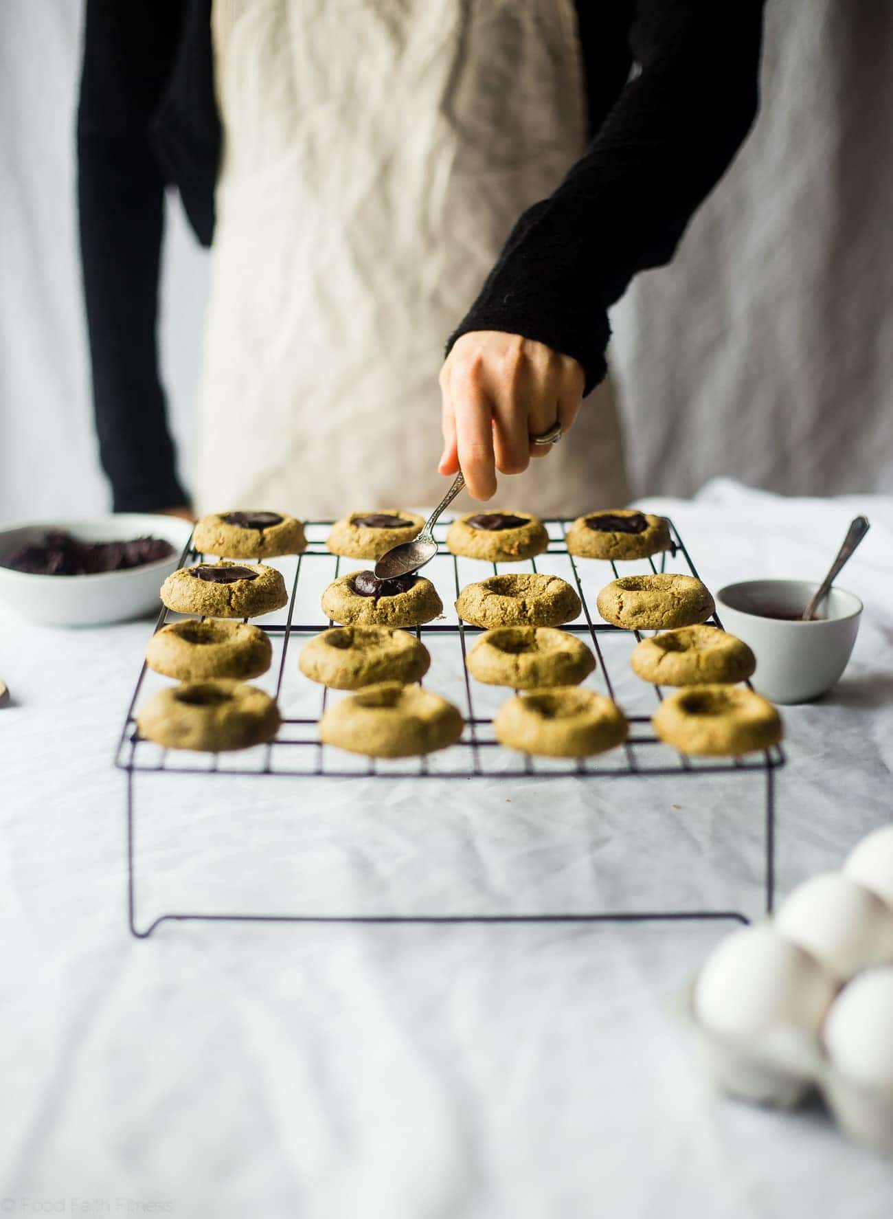 Chocolate Mint Truffle Cookies - These gluten free chocolate mint avocado cookies have a rich truffle center, are so soft and chewy and are only 100 calories! They're a healthy cookie for the holidays that are easy to make! | Foodfaithfitness.com | @FoodFaithFit