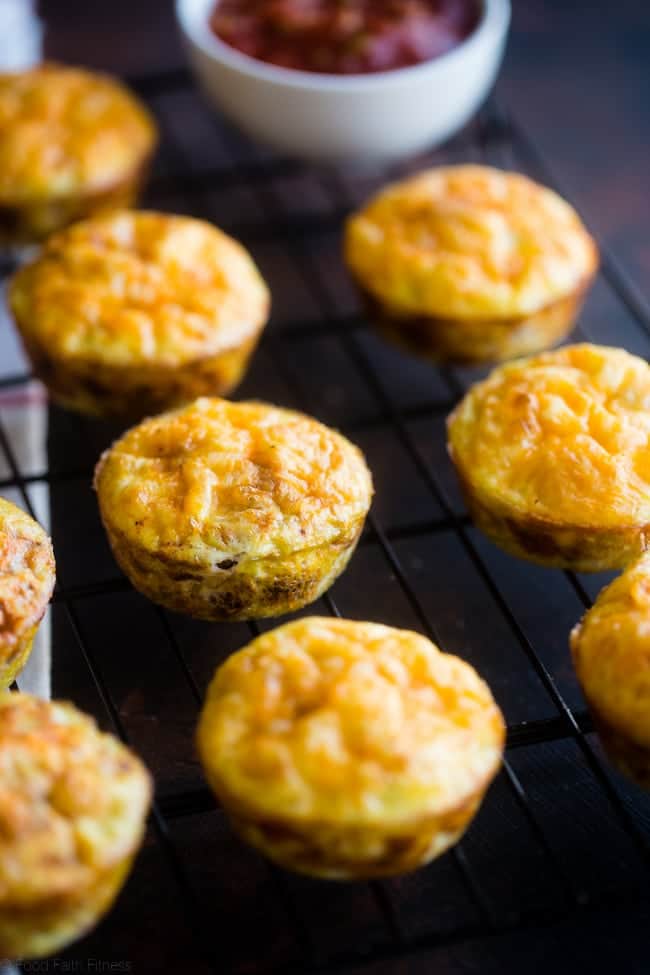 6 Ingredient Taco Egg Muffins - These 6-ingredient, kid-friendly taco breakfast egg muffins have all the Mexican taste without the carbs! They're an easy, healthy, gluten free and protein packed portable breakfast with only 105 calories! | Foodfaithfitness.com| @FoodFaithFit