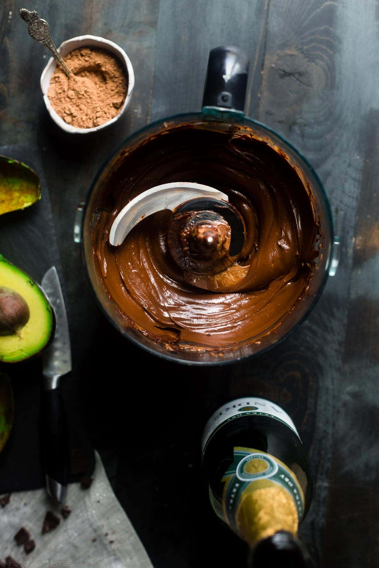 Avocado Vegan Chocolate Truffles with Champagne - These 5 ingredient, vegan truffles use a secret, heart-healthy ingredient to make them so creamy and only 60 calories! A little champagne makes them perfect for New years Eve! | #Foodfaithfitness | #Glutenfree #Vegan #Healthy #Avocado #Truffles
