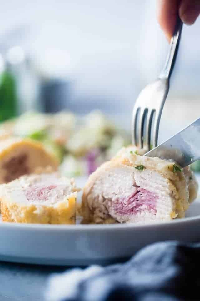 Healthy Baked Chicken Cordon Bleu With Cauliflower Alfredo