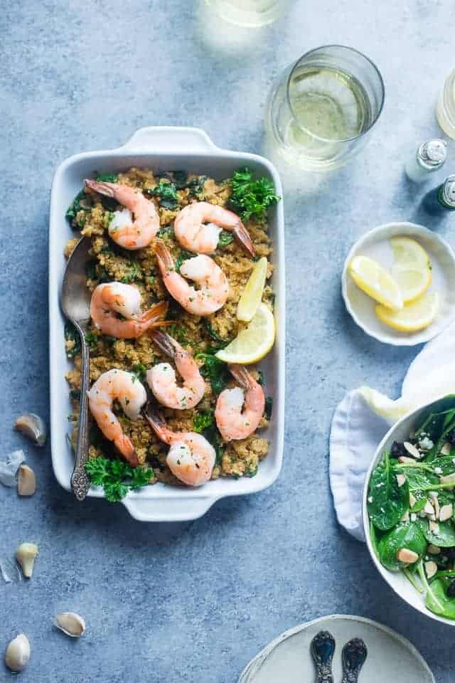 Slow Cooker Garlic Butter Shrimp and Quinoa - This easy, 7 ingredient weeknight dinner is made in the slow cooker! It's a healthy, gluten and lactose free meal that the whole family will love! | Foodfaithfitness.com | @FoodFaithFit