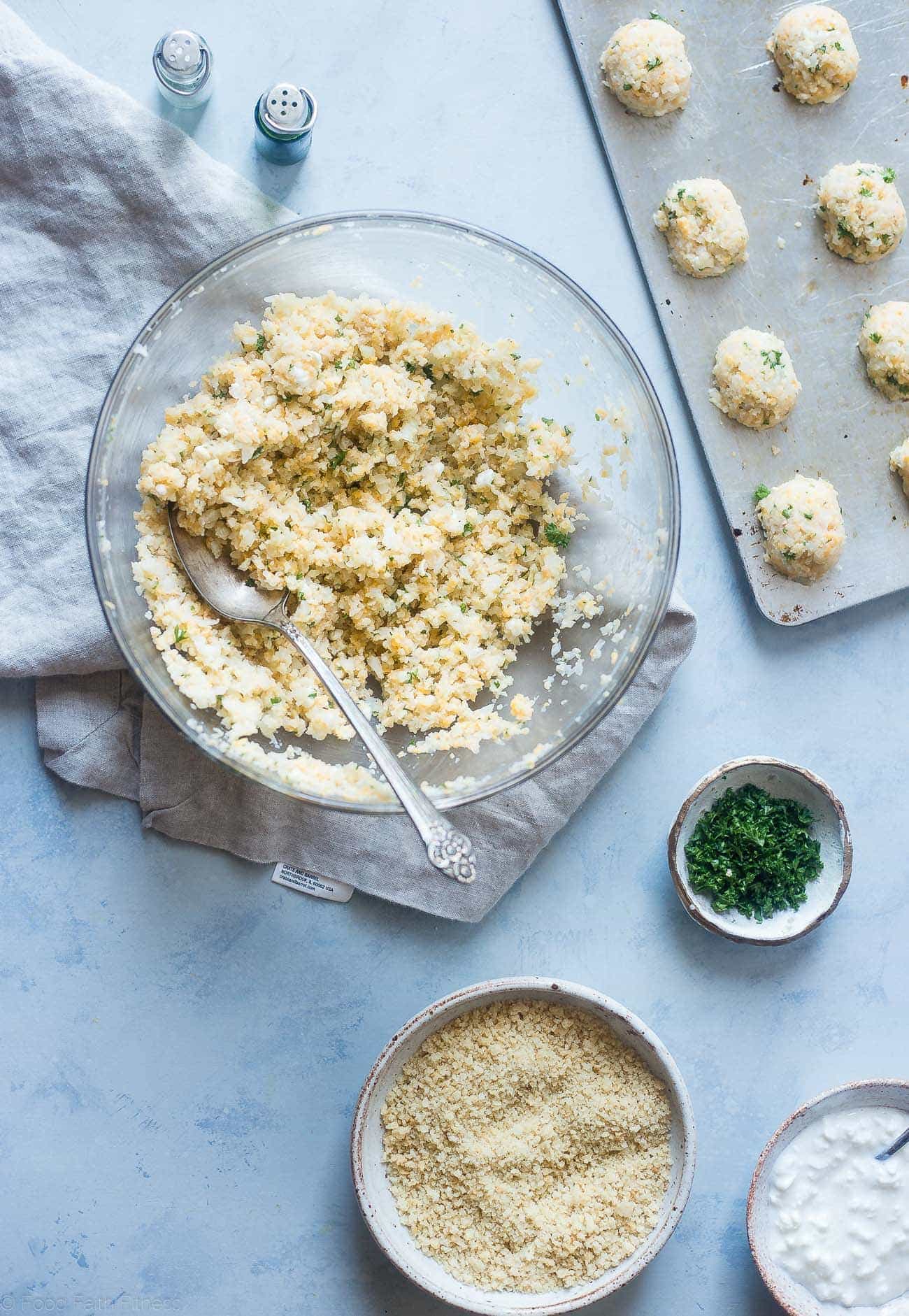 Cauliflower Tater Tots - A gluten free, lower carb version of the classic comfort food that are crispy on the outside and soft on the inside. You'll never know they're healthy and made from hidden veggies! | Foodfaithfitness.com | @FoodFaithFit