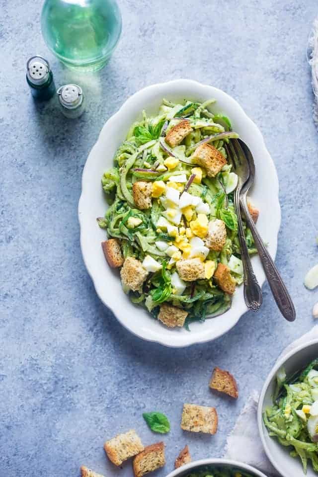 Avocado Pesto Healthy Pasta Salad With Zucchini Noodles