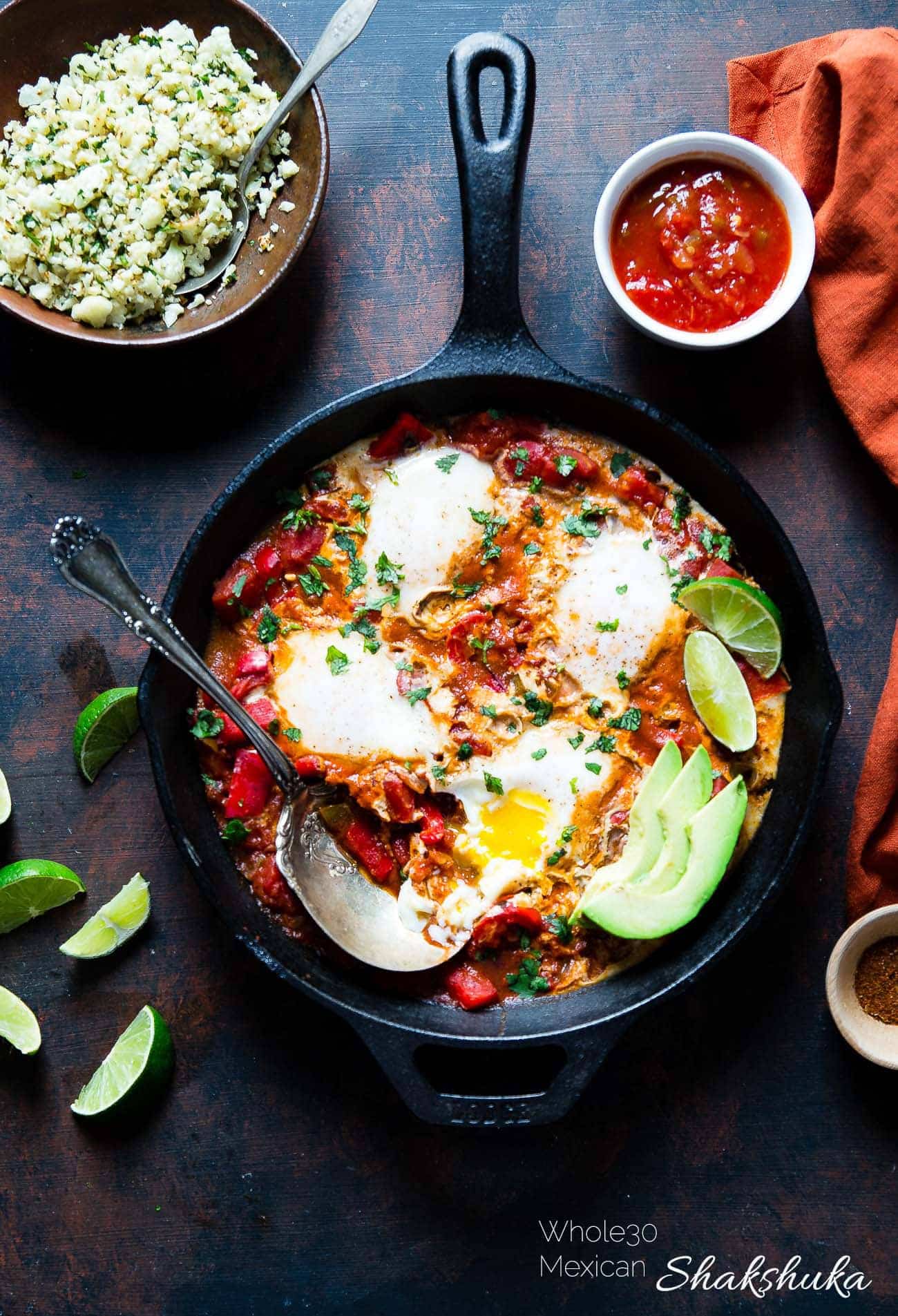 Whole30 Mexican Shakshuka - This quick and easy, gluten free Shakshuka recipe has a little, spicy Mexican twist! It's a lower carb, healthy and paleo friendly dinner or breakfast! | Foodfaithfitness.com | @FoodFaithFit