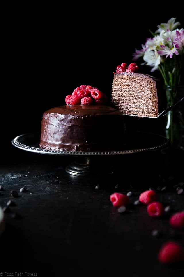 Chocolate Vegan Crêpe Cake with Raspberries