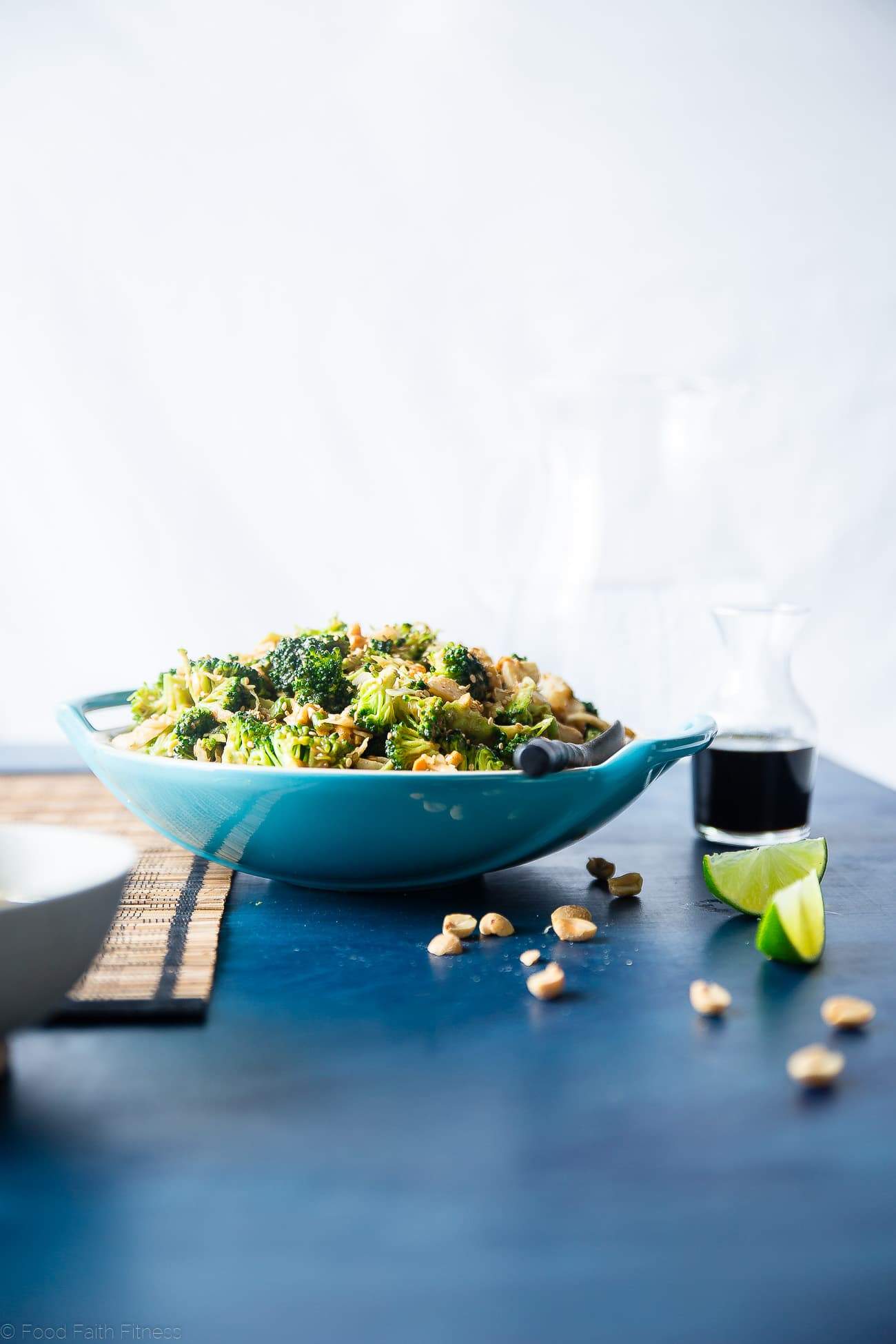 Asian Healthy Broccoli Salad - This crowd-pleasing healthy broccoli salad is a no-cook side dish, loaded with creamy peanut sauce! It's quick and easy, gluten free and vegan with a paleo option! | Foodfaithfitness.com | @FoodFaithFit