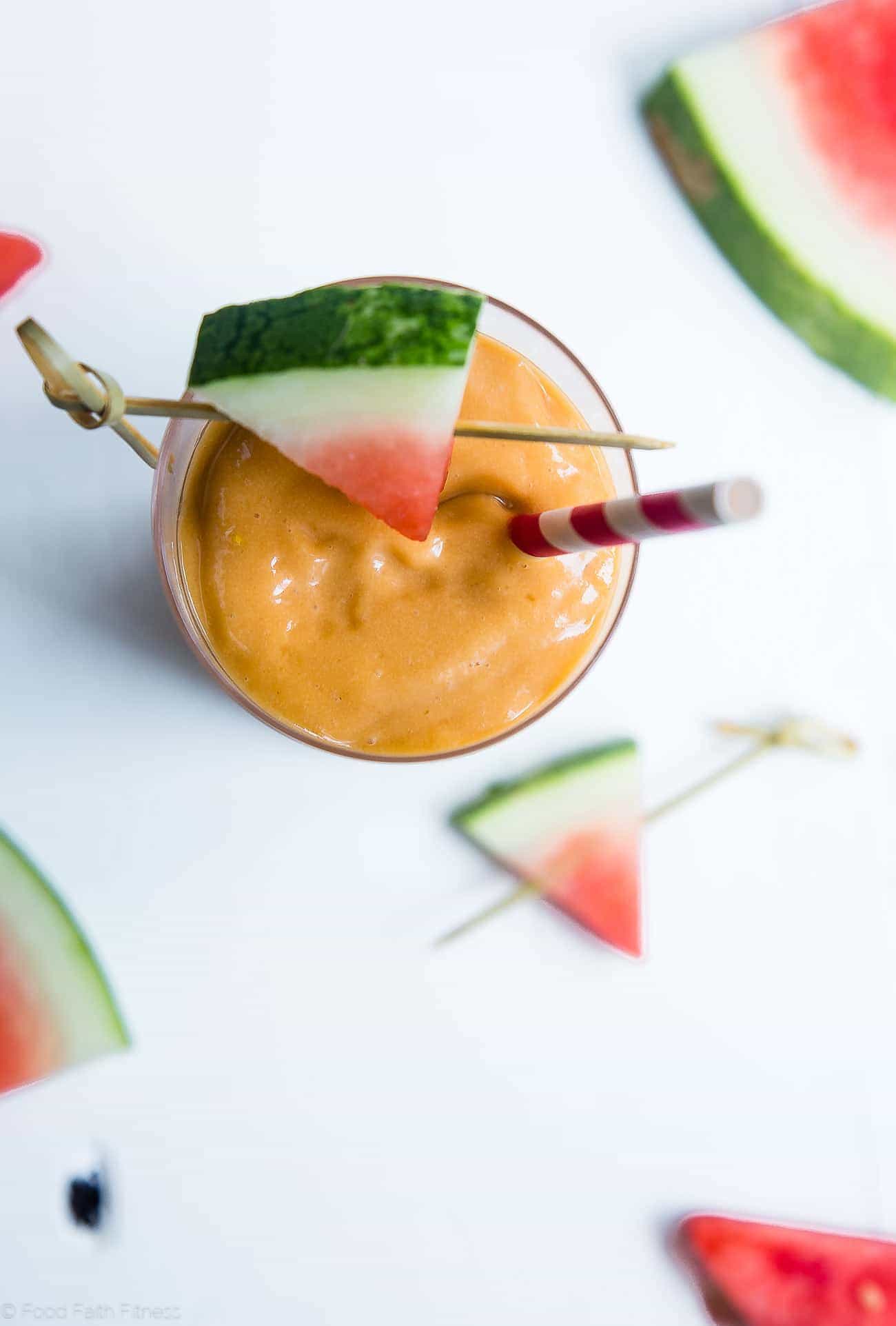Watermelon Mango Avocado Smoothie - This healthy 4 ingredient smoothie is an easy, vegan, paleo and whole30 compliant summer breakfast or snack that is ready in 5 minutes! | Foodfaithfitness.com | @FoodFaithfit