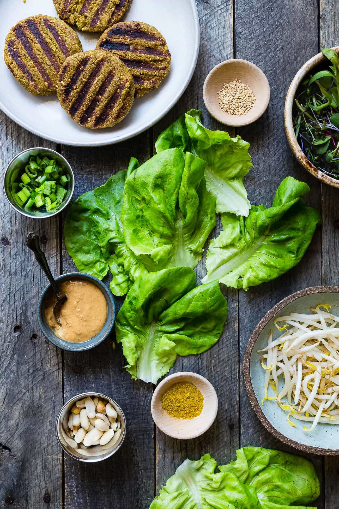 Low Carb Thai Curry Grilled Veggie Burgers - A vegan veggie burger that you can actually grill! They have a Thai peanut twist and curry kick and make a tasty paleo, whole30 and gluten free Summer dinner for under 250 calories! | Foodfaithfitness.com | @FoodFaithFit