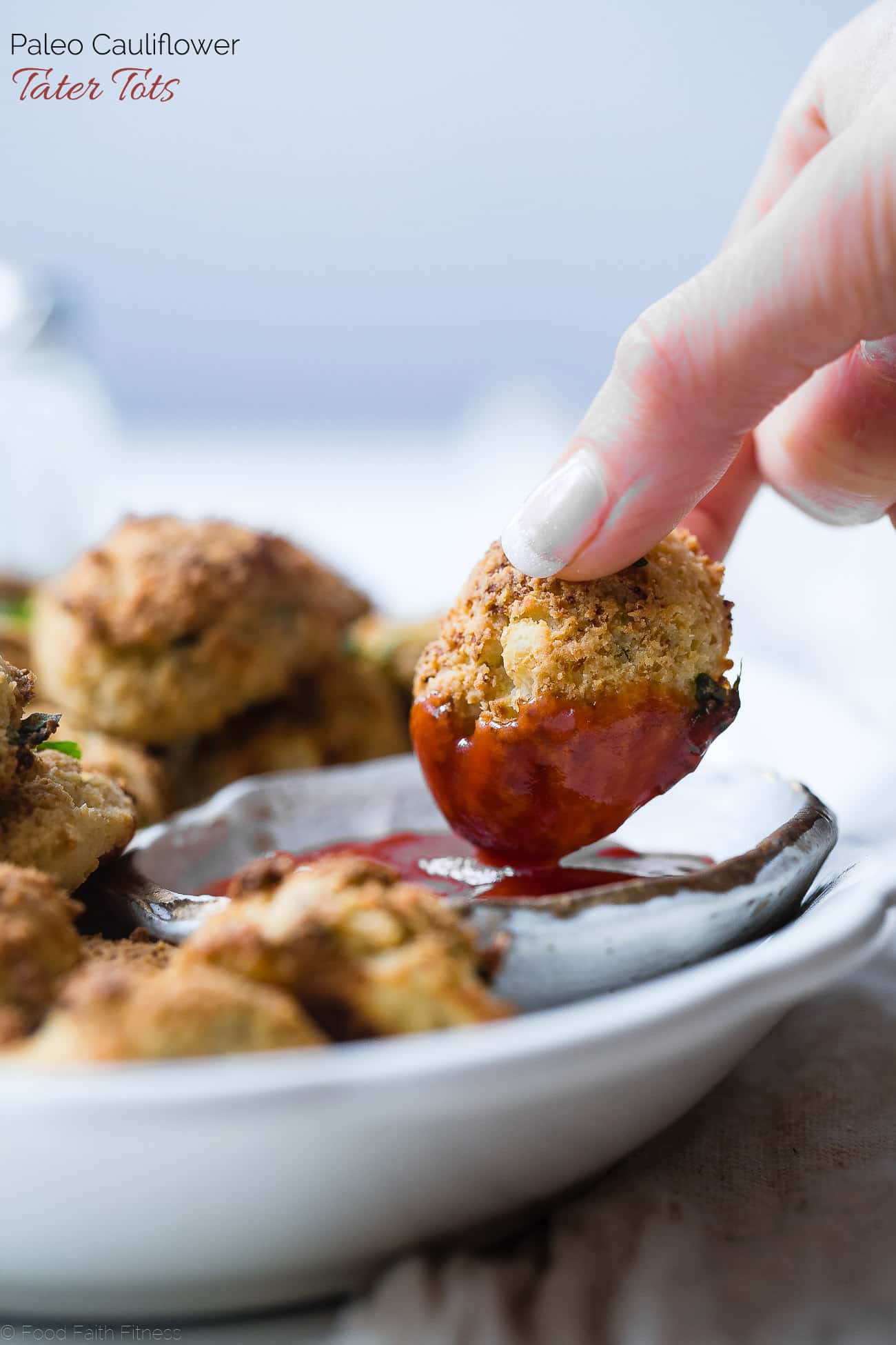 Paleo Cauliflower Tater Tots - So crispy and crunchy you will never believe they're gluten/grain/dairy free, low carb and made from veggies! Even your kids will love them! | Foodfaithfitness.com | @FoodFaithFit