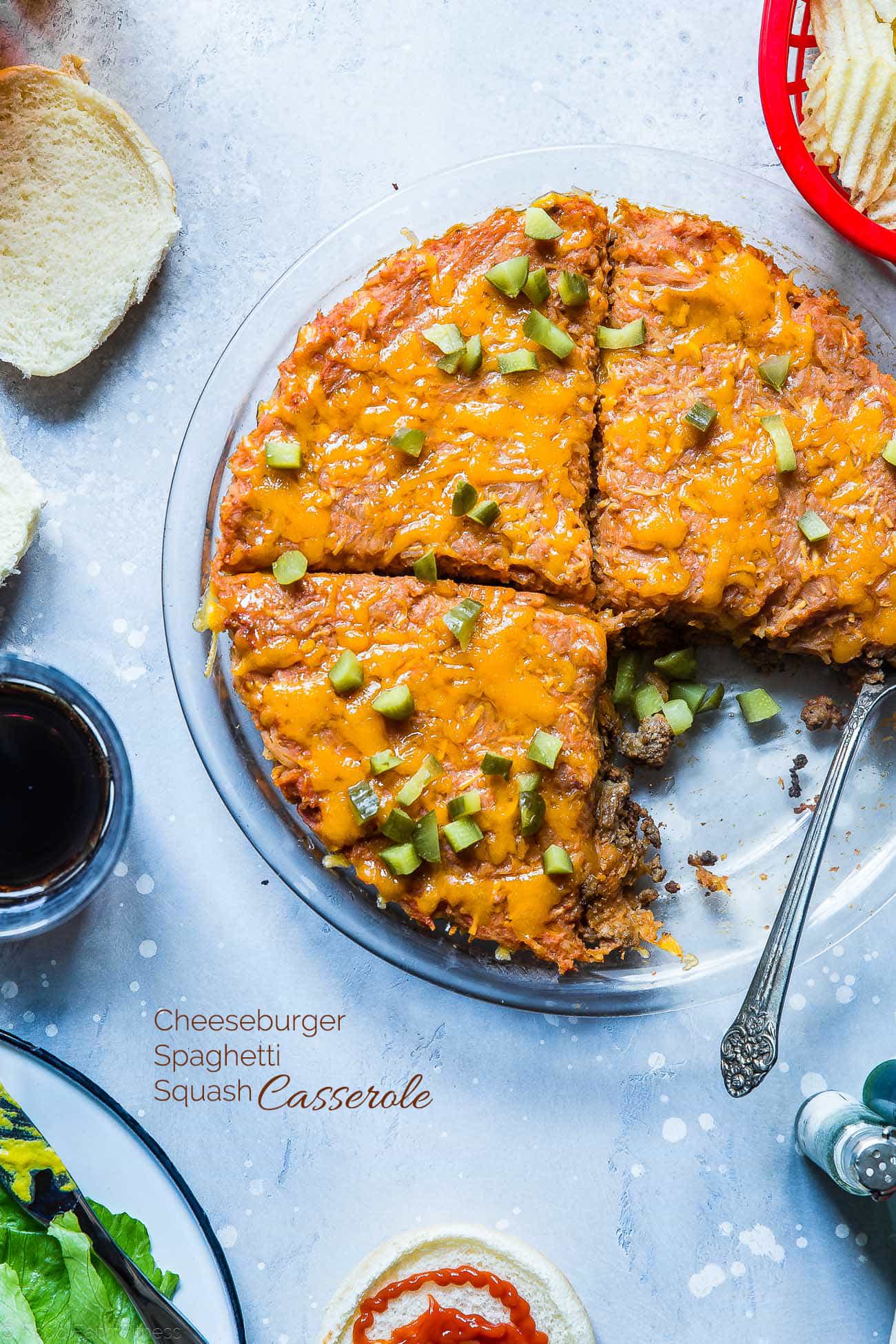 Low Carb Cheeseburger Spaghetti Squash Casserole - Healthy comfort food at it's best! All the cheeseburger taste without all the carbs! A healthy and gluten free, crowd-pleasing dinner that the whole family will love! | FoodFaithFitness.com | @FoodFaithFit